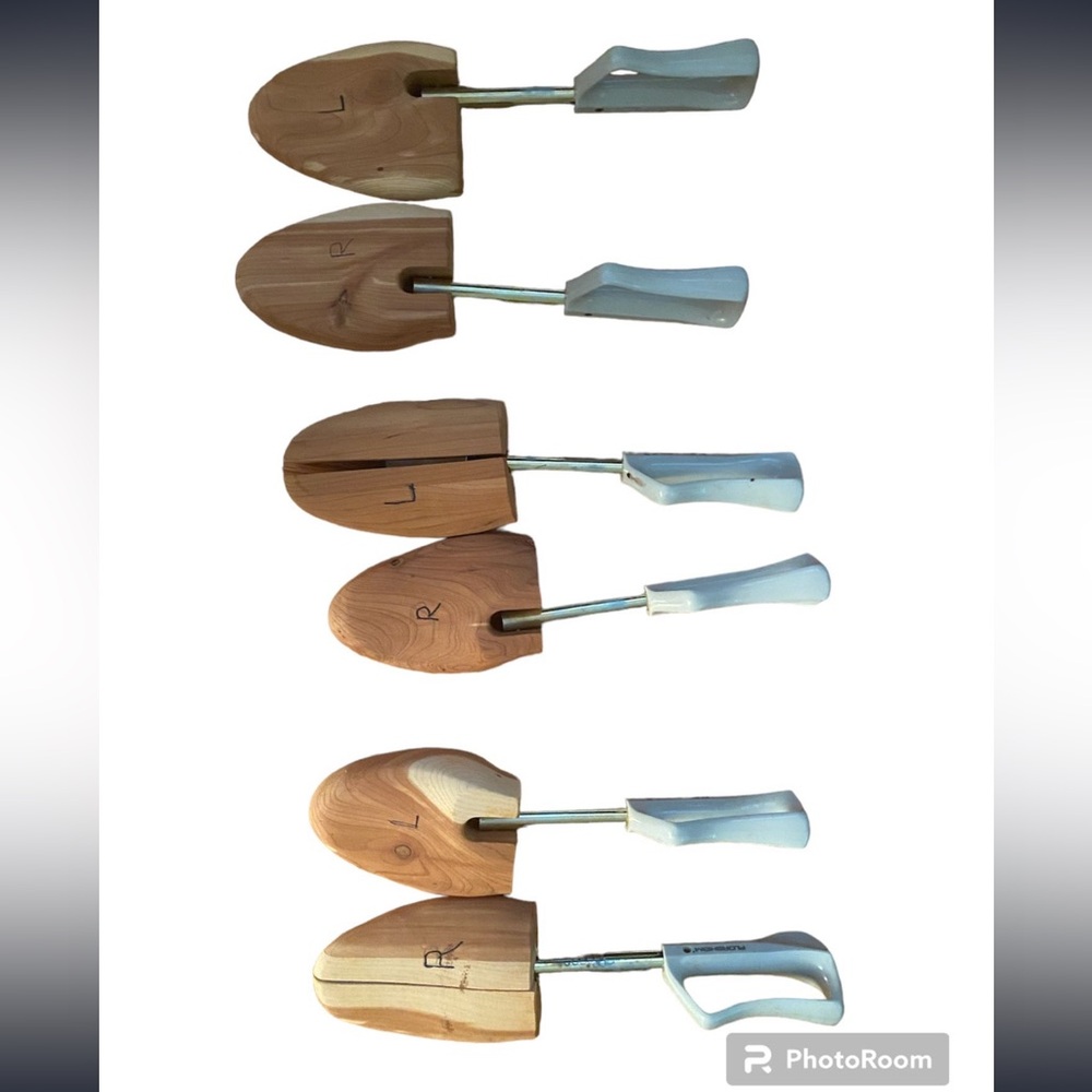 3 pairs of shoe tree shapers. Mens, adjustable vintage cedar